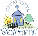 Sunday School logo with a small church and the words “Catch the Excitement”